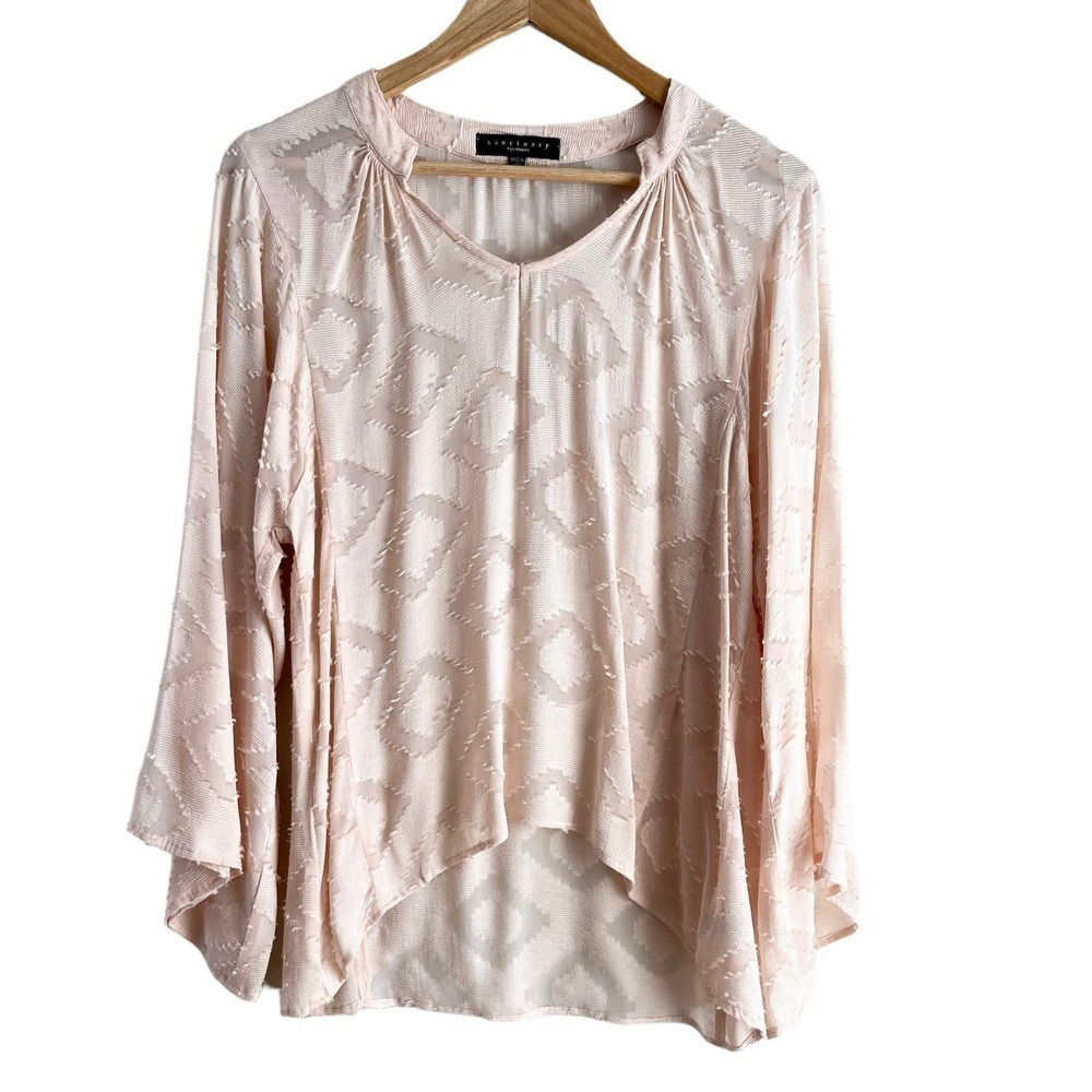 Sanctuary Flare Sleeve Semi-Sheer‎ Blouse Top in Blush Pink, Size XS